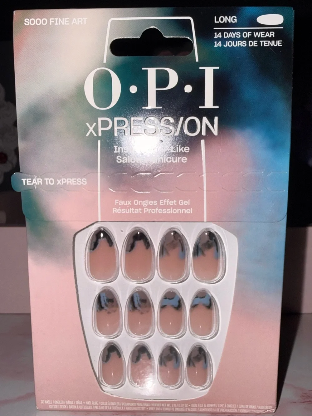 OPI xPRESS/ON Nude Press-On Nails with Black Tips “So Fine Art”